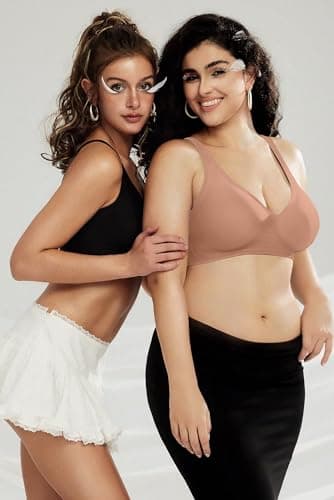 OEAK Womens Deep V Bras Wireless Comfortable Bra Supportive No Underwire Bras Tshirt Push Up Bralettes Plunge Seamless Bra Latte XS - Image 7
