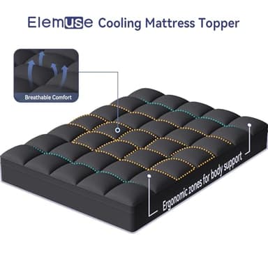 ELEMUSE Queen Black Mattress Topper for Back Pain, Extra Thick Mattress Pad Cover, Plush Soft Pillowtop with Elastic Deep Pocket, Overfilled Down Alternative Filling - Image 2