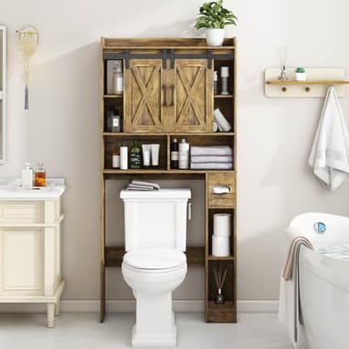 Vabches Over The Toilet Storage Cabinet, Farmhouse Storage Cabinet Over Toilet with Sliding Doors & Toilet Paper Holder Stand,Home Space-Saving Toilet Rack, for Bathroom, Restroom, Laundry - Image 6