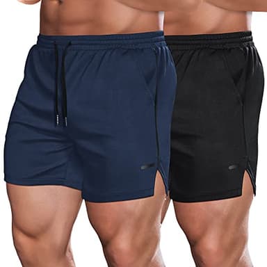 COOFANDY Mens 2 Pack Workout Gym Shorts Breathable 5" Running Joggers Athletic Performance Sports Shorts with Pockets Navy Blue/Black - Image 1