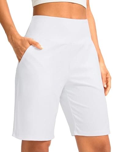 G Gradual Women's Bermuda Long Shorts with Pockets 9" High Waisted Knee Length Shorts for Women Walking Athletic Workout(White,L) - Image 1