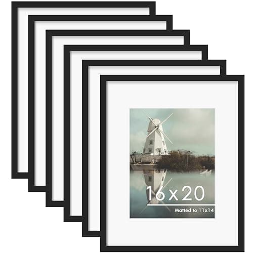 PEALSN 16x20 Picture Frame Set of 6, Display Pictures 11 x 14 with Mat or 16 x 20 Without Mat for Wall Mounting Display, Poster Frames Collage for Wall Decor, Black. - Image 1
