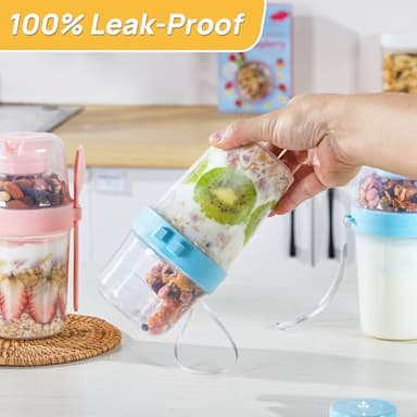 Vtopmart 4 Pack 27oz Yogurt Parfait Cups with Lids and Spoons, Overnight Oats Containers, Reusable Topping Compartment for Breakfast with Yogurt, Cereal or Oatmeal On-the-Go - Image 7