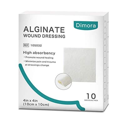 Dimora Calcium Alginate Wound Dressing, 4'' x 4'' Patches,10 Individual Sterile Pads, Soft and Highly Absorbent Dressing Gauze, Non-Stick Padding - Image 1