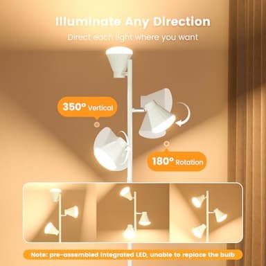 SIBRILLE 36W LED Tree Floor Lamp, Dimmable Tall Standing Lamp with Remote & Touch Control, 4 Color Temperatures Bright Floor Lamp, 3 Rotatable Light Modern Floor Lamps (White) - Image 5