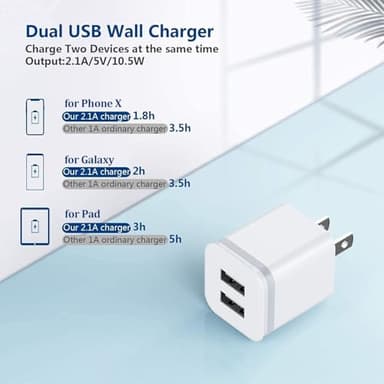 USB Wall Charger, 5-Pack 2.1A/5V Dual Port USB Cube Power Adapter Charger Plug Charging Block Replacement for iPhone Xs/XR/X, 8/7/6 Plus, Samsung, HTC, LG, Moto, Android Phones - Image 2