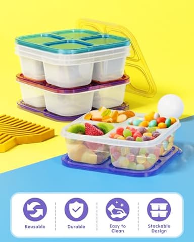 Canfanni 5 Pcs Bento Snack Containers, Reusable 4 Compartment Divided Food Storage Containers, Divided Lunchable Container for School, Work and Travel (All Transparent) - Image 7