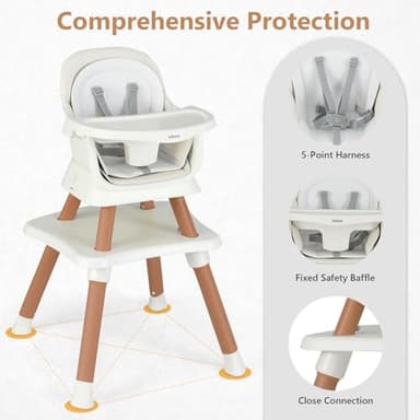 INFANS 8 in 1 Baby High Chair, Convertible Highchair for Babies and Toddlers, Infant Dining Booster Seat, Building Block Table, Kids Stool Table Chair Set with Removable Tray (8 in 1, White) - Image 7
