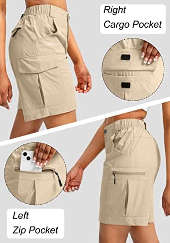 Viodia Women's 7" Hiking Cargo Shorts with Pockets Quick Dry Lightweight Shorts for Women Golf Casual Summer Shorts Khaki - Image 4