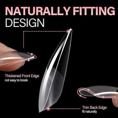AILLSA Long Almond Nail Tips Full Cover Clear Gelly Nails Tips Half Matte Acrylic Tips Pre-Filed Fake Press on Nail Tips for Extension Home DIY Salon Manicure 216PCS 12 Sizes - Image 2