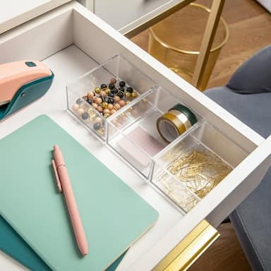 Martha Stewart Brody Desktop Storage Organizer, Stack and Slide Plastic Organizer Tray, Organizer for Office, Kitchen, or Vanity, 3" x 3.75", Clear - Image 2
