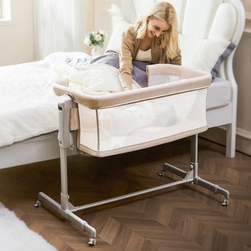 ONTHEWEI Baby Bassinet Bedside Sleeper, 3-in-1 Rocking Bassinet with Wheels, 6-Height Adjustable Crib with Breathable Mesh, Soft Mattress for Newborns & Infants - Image 1