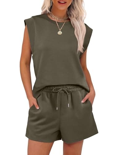 ANRABESS Two Piece Sets for Women 2025 Summer Short Lounge Set Casual Beach Vacation Outfits Spring Sweatsuits Tracksuit Army Green Medium - Image 1