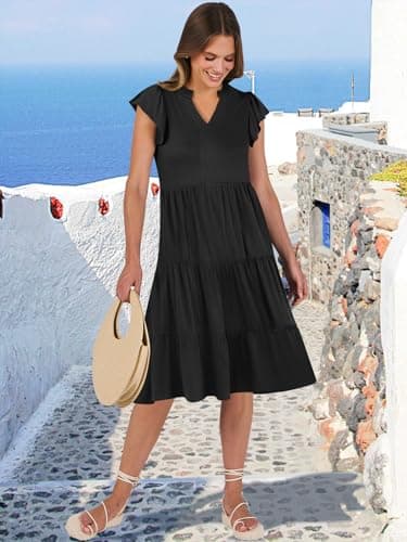 ANRABESS Womens Summer Dress Ruffle Sleeve V Neck Midi Dresses Fashion Casual Fit Flowy Tiered Boho Beach Vacation Sundress Black-XL - Image 4