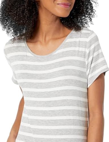 Amazon Essentials Women's Short-Sleeve Maxi Dress, Flowy, Grey Heather French Stripe, Large - Image 4