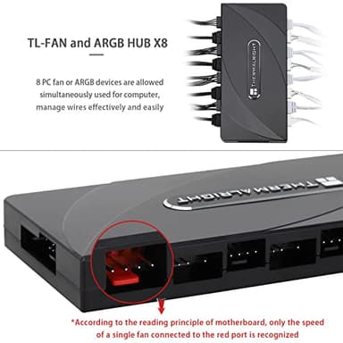 Thermalright Fan and ARGB HUB×8 Hub Controller Support 8 Groups of Fans,3Pin PC ARGB Fan Controller,PWM Fan Hub,SATA Power Cord Direct Input(12V 4pin RGB is not Supported),SATA Cable not Included - Image 3