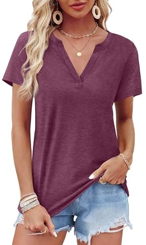 WEESO Tshirts Shirts for Women Summer Ladies Tops and Blouses Casual V Neck Short Sleeve Trendy Clothes Basic Vacation Outfits Travel T-Shirts Purple XL - Image 3