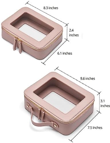 Popvibe Clear Makeup Case Set Pink Toiletry Bag Travel Large Clear Cosmetic Bag with Zipper, Big Make Up Bag Organizer Women Traveling TSA Approved Transparent Bag Car for Essentials - Image 2