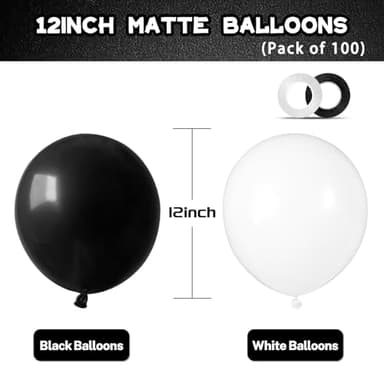 100pcs Black and White Balloons 12 Inch Thickened Latex Balloons for Birthday Wedding Graduation Party Decorations (Black White balloon) - Image 2
