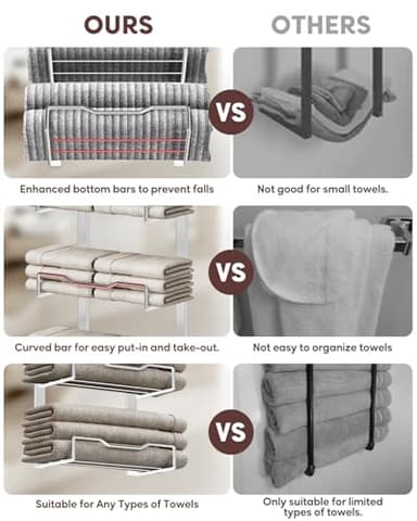 Aetyord Hanging Towel Racks for Bathroom No Drill - Over The Door 6-Tier Bath Towel Storage Organizer for Small Bathrooms-Back Door Large Tiered Towel Holder Hanger for Rolled Towels RV Camper Silver - Image 6
