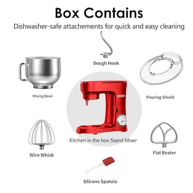 Kitchen in the Box Stand Mixer, 900W 8.5 QT Kitchen Electric Mixer, 10-Speed Large Capacity Tilt-head Food Mixer with Dough Hook, Wire Whip, Flat Beater & Splash Guard (Red) (Renewed) - Image 7