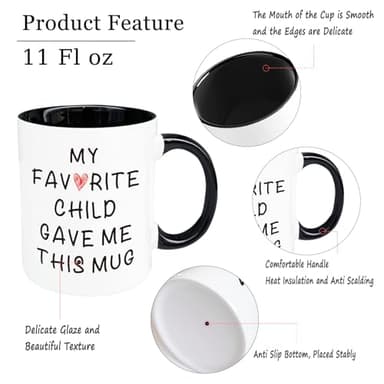 YOETTE Gifts for Mom Dad from Daughter Son, Mother Father Birthday New Mom Christmas Gift for Women, My Favorite Child Gave Me This Coffee Mug 11oz Black cup - Image 5