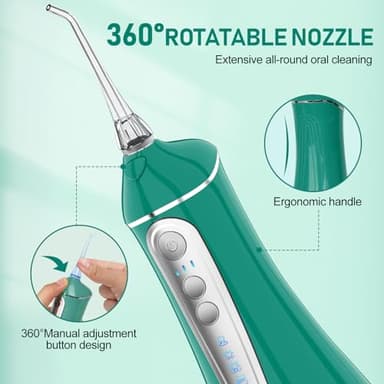Water Dental flosser for Teeth Cleaning - Rechargeable Cordless Oral Irrigator 4 Modes 6 Tips IPX 7 Waterproof Portable Teeth Cleaner Pick for Home Trave(Green) - Image 6