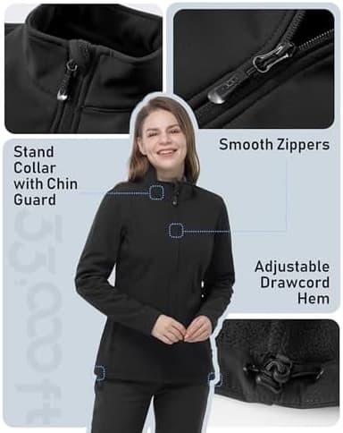 33,000ft Women's Lightweight Softshell Jacket Fleece Lined Windbreaker Waterproof Warm Jacket for Running Golf Hiking - Image 5