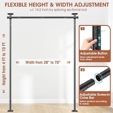 SUNALLY Room Divider Curtain Rod, No Drilling Room Separator for Space Partition Adjustable 4-10ft(H) 28-70inch(W) Heavy Duty Temporary Wall Divider Floor to Ceiling Tension Rod, Black - Image 2