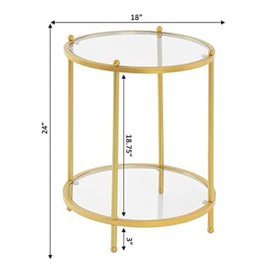 Convenience Concepts Royal Crest 2 Tier Round End Table, Clear Glass / Gold - Image 3