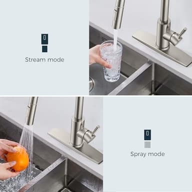 FORIOUS Kitchen Faucet with Pull Down Sprayer, Brushed Nickel High Arc Modern Classic Sink Faucet Stainless Steel with Deck Plate Fit for 1 or 3 Hole for Pot Filler Bar Farmhouse Laundry Rv - Image 4