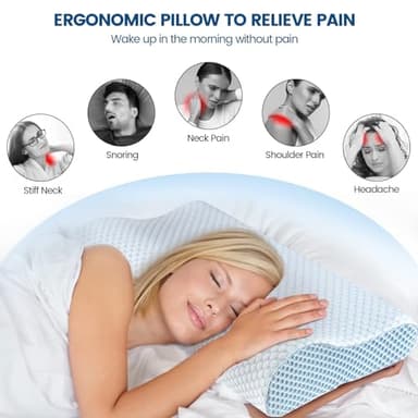 Memory Foam Bed Pillow for Sleeping, Ergonomic Cervical Contour Neck Support Orthopedic Pillow for Side Back Stomach Sleeper, Neck and Shoulder Pain - Image 4