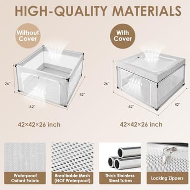 EHEYCIGA 42x42x26 Inches Puppy Playpen for Dogs & Cats Indoor or Outdoor - Dog Play Pen with Door, Dog Fence for Small Pets with Heavy-Duty Oxford & Steel Frame, with Cover - Image 2