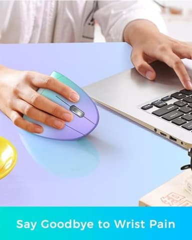 Lekvey Ergonomic Mouse, Vertical Wireless Mouse, Rechargeable 2.4G Optical Carpal Tunnel Mice: 800/1200 / 1600 DPI, 6 Buttons, for Laptop, PC, Mac, Computer, Desktop, Notebook etc, Green Purple - Image 9