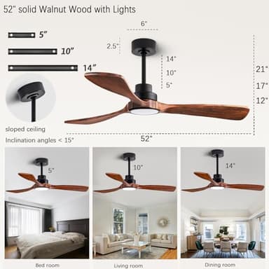 dearnow 52” Ceiling Fans with Remote Control/Dimmer and Color Reduction with 3 Solid Wood Fan Blades, Ceiling Fan can be Used Indoors and Outdoors for Living Room, Dining Room, Pavilion Yard. - Image 2