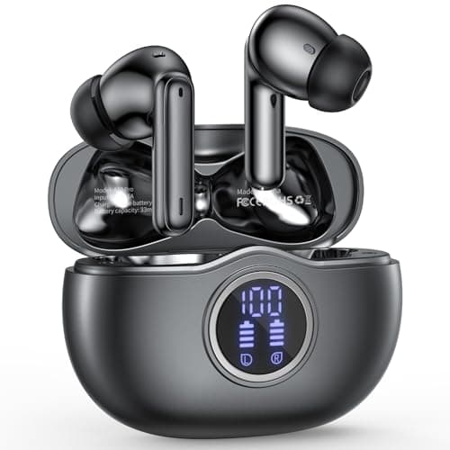 Wireless Earbuds Bluetooth 5.3 Headphones 40 Hrs Playtime with LED Display, Deep Bass Stereo and Noise Cancelling Bluetooth Earbuds HD Mics IPX7 Waterproof Ear Bud for iPhone and Andorid, Metal Black - Image 1