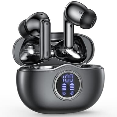 Wireless Earbuds Bluetooth 5.3 Headphones 40 Hrs Playtime with LED Display, Deep Bass Stereo and Noise Cancelling Bluetooth Earbuds HD Mics IPX7 Waterproof Ear Bud for iPhone and Andorid, Metal Black - Image 1