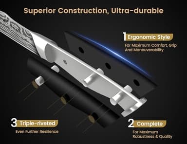 CoquusAid Steak Knives Set of 8 with Block Built-in Sharpener, 4.8 Inch Non Serrated Razor-Sharp Durable Dinner Knives, German Stainless Steel Damascus Pattern Full Tang Forged, Easy to Maintain - Image 5