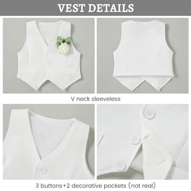 SANMIO Baby Boy Baptism Outfit Baby Boy Suits Collared Dress Shirt+Vest+Tie+Corsage+Pants Baby Christening Formal Outfits 5Pcs Sets - Image 5