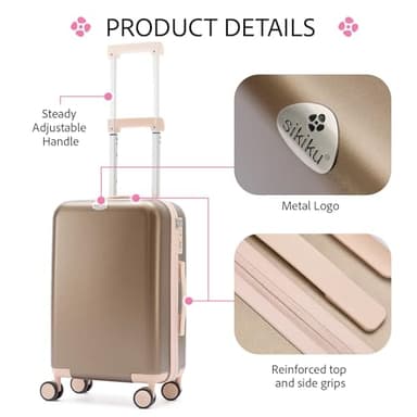 SIKIKU 20 Inch Carry On Luggage for Women, Lightweight Hardside Suitcase with 360° Spinner Wheels, TSA Lock, Durable Luggage for Travel, Titanium Gold - Image 3