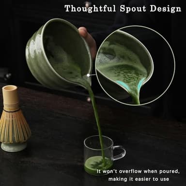 Buucup Matcha Set, Matcha Bowl with Spout, Matcha Whisk and Holder, Bamboo matcha Scoop and Stainless Sifter - 5 Pcs Jade Green Matcha Set Kit for Matcha Lover - Image 5