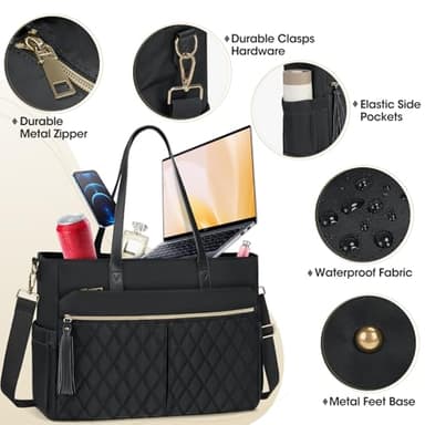 RAINSMORE Laptop Bag for Women 15.6Inch Teacher Tote Bag Work Bags for Women Nurse Bag Professional Laptop Tote Computer Messenger Laptop Briefcase Large Handbag for Office College Nursing, Black - Image 5