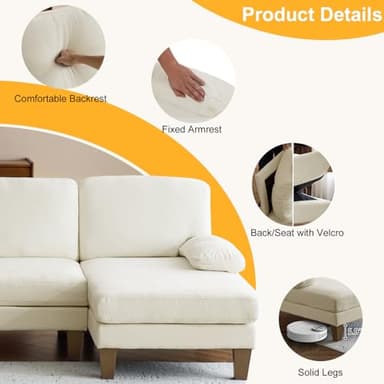 Karl home U-Shape Sectional Sofa Couch 111" Modern 4-Seat Sofa with Chaises Chenille Fabric Upholstered Covertible Couch with Wood Grain Legs for Living Room, Reception Room, Apartment, Beige - Image 5