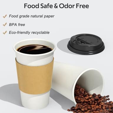 Dealusy 100 Pack 16 oz Disposable Coffee Cups with Lids and Sleeves, Sturdy Thick Paper & Leak-free Insulated to Go Paper Hot Coffee Cups for Hot & Cold Beverage - Image 5