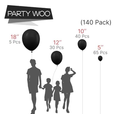 PartyWoo Black Balloons 140 pcs Different Sizes Pack of 18 12 10 5 Inch Matte Black Latex Balloon Arch Kit Garland for Graduation Halloween New Year Anniversary Birthday Party Decorations Black-Y18 - Image 2