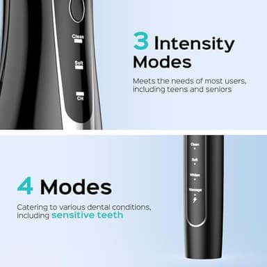 COSLUS Portable Water Flosser with Electric Toothbrush Combo: 2-in-1 Oral Clean Kit for Teeth, Braces, Gums Care - Brushing & Flossing for Adults, Family, Travel Use, BPA-Free, Black, C20 & C41 - Image 8