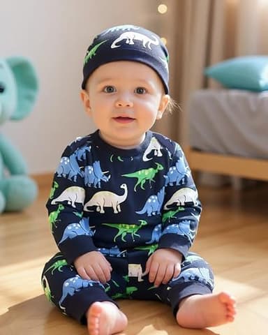 NZRVAWS Newborn Baby Boy Clothes Layette Essentials Infant Long Sleeve Romper Pants Hat 4-Pack Outfits Set Fall Winter 3-6 Months - Image 2