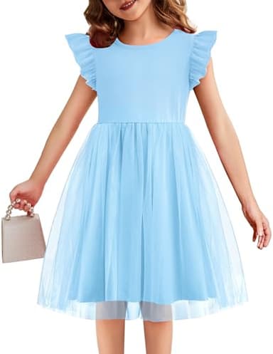 Flypigs Toddler Tutu Dresses Cute Flutter Girls Tulle Dress Blue Casual Summer Sundress for Kids for 3 Years - Image 1