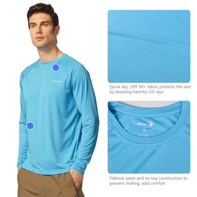 baleaf Men's Sun Protection Shirts UV SPF T-Shirts UPF 50+ Long Sleeve Rash Guard Fishing Running Quick Dry Blue Size L - Image 3