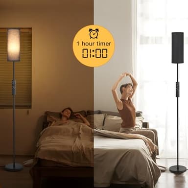 Ambimall 64'' Floor Lamps for Living Room with Remote Control and Stepless Dimmable Colors Temperature & Brightness, 9W Bulb Included(Black Lampshade & Black Pole) - Image 3